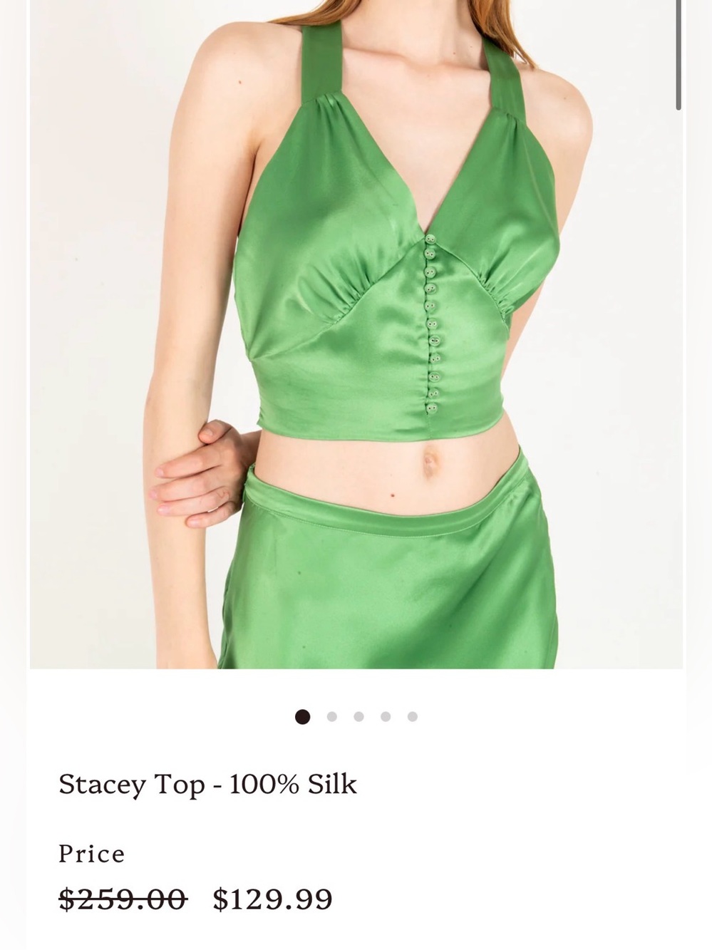 NWT Stacy Top - Kelly Green 100% Silk Halter Crop Top by Secret Mission Boutique